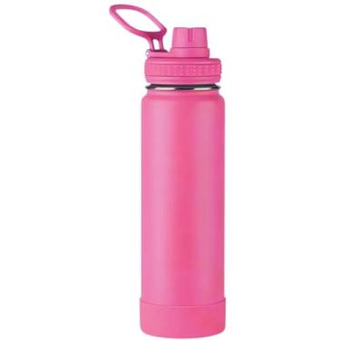 Imagem de Garrafa Térmica de Aço Inox, 800ml, com Alça, Tampa Rosqueável, Filtro, Isolamento, para Academia Trabalho Estudos, Bebidas Quentes e Frias (Pink)