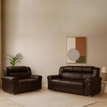Imagem de Conjunto Sofá Cronos 3 e 2 Lugares Estilo Retrô Para Sala Estar Confortável - Corino Marrom