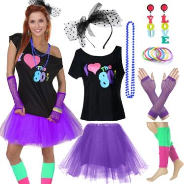 Imagem de CSG Acessórios de fantasia Pop Diva dos anos 80 para mulheres, roupa de festa Madonna (roxo anos 80)