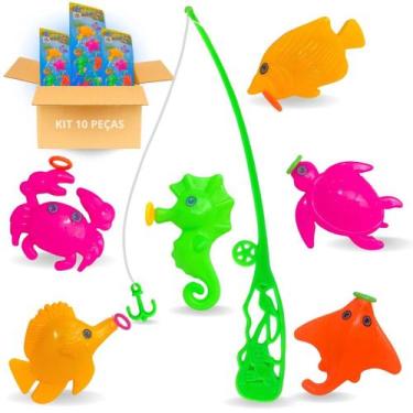 Imagem de Brinquedo Pega Peixe Kit 10 Pescaria C/Vara De Pescar - Europio