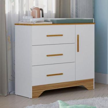 Imagem de Cômoda Infantil Popy Retrô 1 Porta 3 Gavetas 100% Mdf Branco Brilho/Am