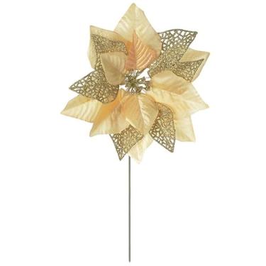 Imagem de Pick natalino Flor Bico de Papagaio dourado com glitter 20 cm