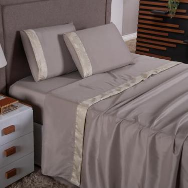 Imagem de Kit Jogo de Lençol 4 Peças Percal 400 Fios Toque Macio Jogo de Lençol Queen Size/King Size(Bege,Super king)