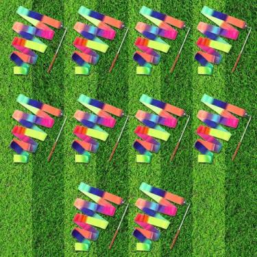 Imagem de 10 Pçs Fita de Dança Arco-íris, 78,74 polegadas Fita de Ginástica Rítmica Macia com Vara de Dançarina, Fitas Arco-íris Giratórias de Dança para Adultos Treinamento Artístico de Dança (Colorido)