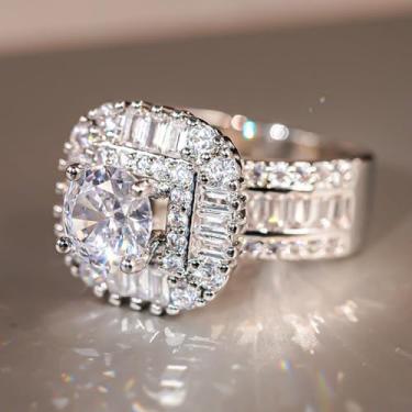 Imagem de Anéis de noivado de zircônia cúbica banhados a prata, alianças de compromisso, festas noturnas, presentes de dia dos namorados, alianças de eternidade para mulheres, 7, Cobre, Sem pedra preciosa