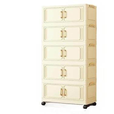Imagem de Caixa Organizadora Multiuso Dobrável com Rodinhas e Porta – Empilhável Ideal para Banheiro Cozinha Roupas e Closet (60cm(leite branco 5 camadas))
