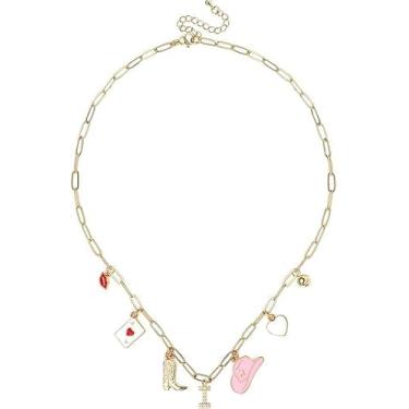 Imagem de Colar com pingente de letra de vaca ocidental dourado para mulheres, colar com pingente de vaca botas de vaca chapéu moderno clipe de papel corrente colar joia presente (I)