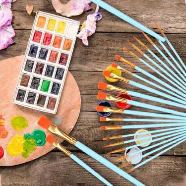 Imagem de Conjunto de 20 pincéis, pincéis de ponta redonda, kits de pintura de artistas pequenos em aquarela a óleo para adultos, arte de unhas faciais, detalhes em miniatura e pintura rupestre, azul claro