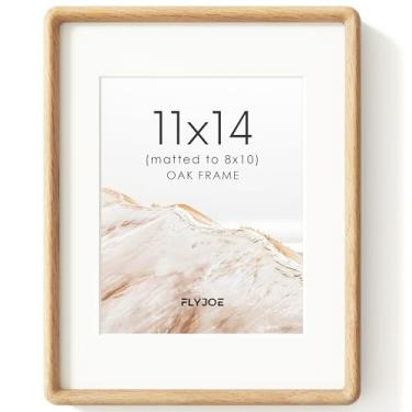 Imagem de FLYJOE Moldura para fotos de 28 x 35,5 cm, moldura de madeira de carvalho maciça natural com vidro temperado HD, moldura de madeira de canto arredondado, 28 x 35,5 cm, fosco a 20 x 25 cm, molduras de