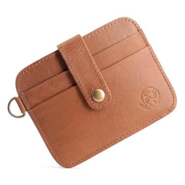 Imagem de Carteira ultrafina de couro PU, carteira retrô dupla face com inserção de cartão, capa de proteção minimalista para cartão de crédito, Marrom, Bolsa casual para moedas