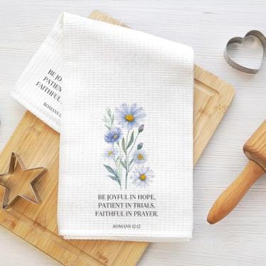 Imagem de Toalhas de cozinha buquê de aquarela 61 x 35 cm, versículo bíblico absorvente toalha de prato de microfibra toalha de chá, toalhas de mão waffle para cozinha, casa, banheiro, presentes cristãos para