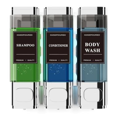 Imagem de Dispensador de xampu e condicionador – Dispensador de sabão de chuveiro montado na parede, instalação sem broca, bloqueável, capacidade de 900 ml, para banheiro e hotel ou Airbnb (prata galvanizada