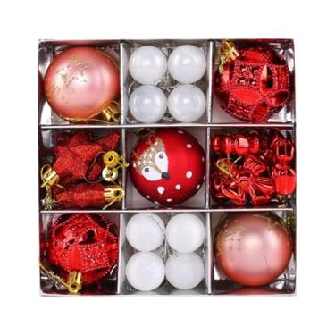 Imagem de MotiveTech Conjunto de 35 pingentes de bolas de Natal com e laços para decoração natalina, perfeitos para festas ao ar livre, aniversários e jardins, Vermelho E Branco
