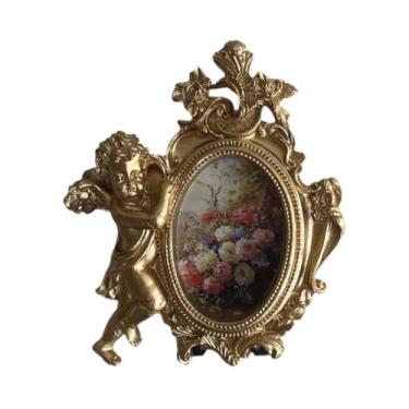 Imagem de Generic Moldura de foto dourada vintage, porta-retratos de resina com motivo de anjo em, antigo para biblioteca, mesa de festa e escritório