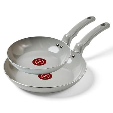 Imagem de T-fal Refresh Conjunto de frigideiras antiaderentes de cerâmica de 20 cm e 26 cm, cinza lua