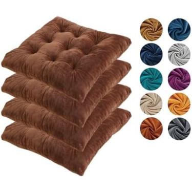 Imagem de Almofadas Para Cadeira Conjunto De 4 Almofadas De Assento Verde Escuro Para Cadeiras De Jantar Almofadas De Cadeira De Cozinha Feitas De Algodão Macio Veludo De Cristal Alm, Coffee, 40cm