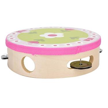 Imagem de shenruifa 15 cm Pandeiro portátil de madeira para tambor de mão instrumento de percussão musical presente (todas as flores desabrocham)