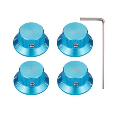 Imagem de Dopro Parafuso de fixação 1/10.2 cm Universal Metal Guitar Bass Potenciômetro Alumínio Volume/Tom Top Hat Bell Knobs para Strat/Ibanez/Yamaha/Les Paul/AMPS/Preamps 2V2T Azul