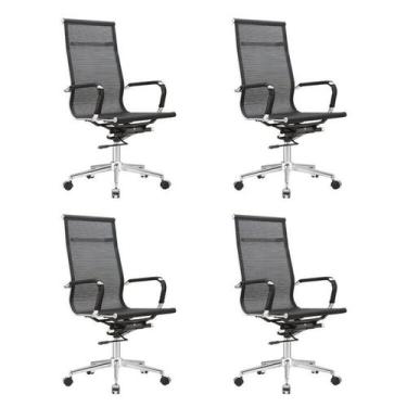 Imagem de Kit 4 Cadeiras Escritório Interlocutor Fixa Aço Cromado Sidney - Espre