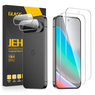 Imagem de JEHOO [Pacote com 2 + 2] Protetor de tela para Google Pixel 10 + protetor de lente de câmera, cobertura total 3D, vidro temperado 9H, desbloqueio de impressões digitais, sem bolhas