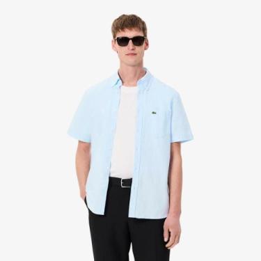 Imagem de Camisa Regular Fit de Manga Curta em Oxford - LACOSTE, 41, Branco, Azu