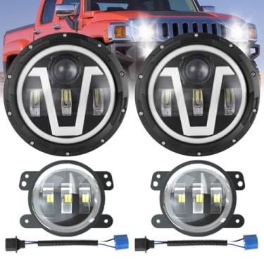 Imagem de RXTSQI Farol de 17 cm + farol de neblina de 10 cm, luz de seta âmbar branca DRL Hi/Lo Beam compatível com Hummer H2 H3 H3 H3T 2006-2010, aprovado pelo DOT, faróis Plug & Play com adaptador H4 para H13