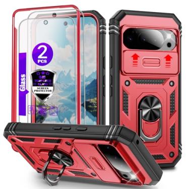 Imagem de YmhxcY Capa para Pixel 10 Pro XL com controle deslizante para câmera, 2 películas de vidro temperado, suporte de anel giratório de 360°, capa protetora de grau militar para Pixel 10 Pro XL de 6,8