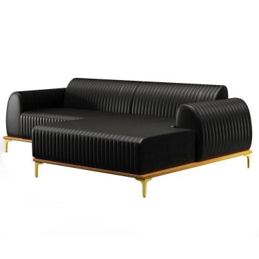 Imagem de Sofá 265cm 4 Lugares Com Chaise Direito Pés Gold Molino B-159 Corano Preto - Domi