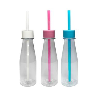 Imagem de Kit 20 Garrafa Coquinho Squeeze Plástico Com Canudo 120ml Lembrança Festa Bebidas (Azul)