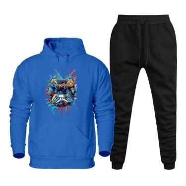 Imagem de Conjunto de Frio Moletom Plus Size Masculino Blusa Com Capuz Canguru e Calça Comprida Basica