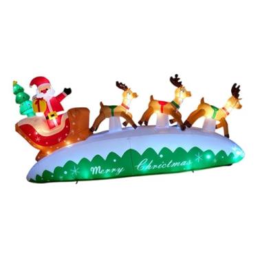 Imagem de IEUDNS Papai Noel inflável de Natal com renas, adereço fotográfico, luzes de LED para decoração de jardim e gramado. Multifuncional.