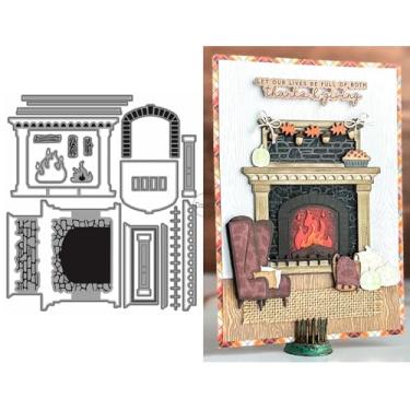 Imagem de DzIxY Conjunto de moldes de corte de metal para lareira de Halloween para fazer cartões, conjunto de recortes de papel, estêncil, suprimentos, modelos de máquina