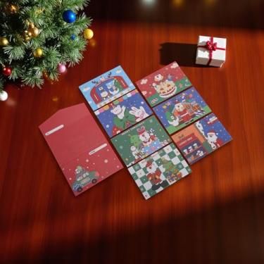 Imagem de 1 conjunto de cartões comemorativos de Natal triplo com papel envelope multicolorido 12,7 x 8,4 cm