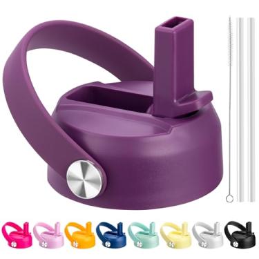 Imagem de Bluwing Tampa de canudo para Hydro Flask boca larga 32 1,134 g, tampas com canudo para Hydroflask 12 16 18 567.0 g garrafas de água de boca larga, tampa de canudo de substituição (berinjela roxa