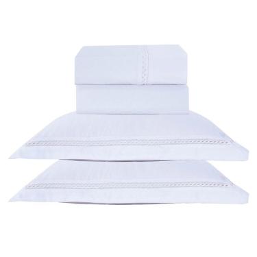 Imagem de Jogo De Cama Lençol King Luxuria Percal 300 Fios 4 Peças - Branco - 100% Poliéster