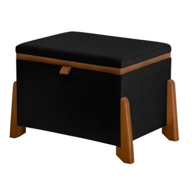 Imagem de Bau organizador Puff Baú com Pés de Madeira – Móvel 2 em 1 Luxo e Funcional Adequado para uso doméstico43×61×43cm(Preto)