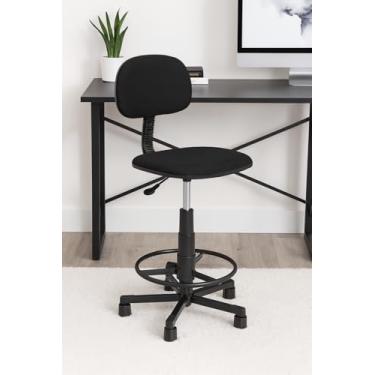 Imagem de Cadeira Caixa Alta Secretária Fixa Giratória Ergonômica c/Aro Apoio Pés p/Balcão Recepção Portaria com Regulagem de Altura a Gás.