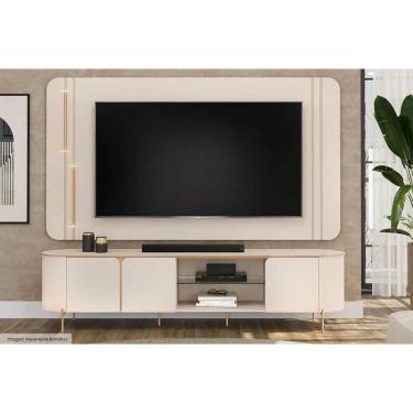 Imagem de Rack Bancada C/ Painel P/ Tv Até 75 Pol Ariana 3 Portas 241x57cm Off White - Dj Móveis