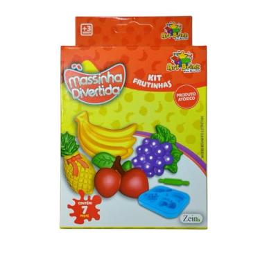 Imagem de 4 Massinha De Modelar Infantil Kit Frutinhas com Molde + Rolinho de Amassar + Faquinha de Plástico Massinha 4 Cores Sortidas Educativo Atóxico