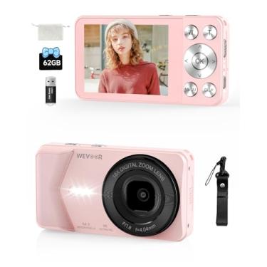 Imagem de Câmera digital 4K, câmera digital de 64 MP com foco automático, zoom de 18x, 20 filtros, cartão TF de 62 GB, bateria de 2000 mAh, câmera vlogging pequena compacta com tela de 2,8 polegadas para