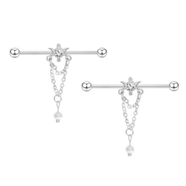 Imagem de Lantine Piercing industrial de 14 G CZ para andaime de barra de 38 mm corrente pendurada industrial para cartilagem de barra para mulheres e homens, Aço inoxidável, Sem pedra preciosa