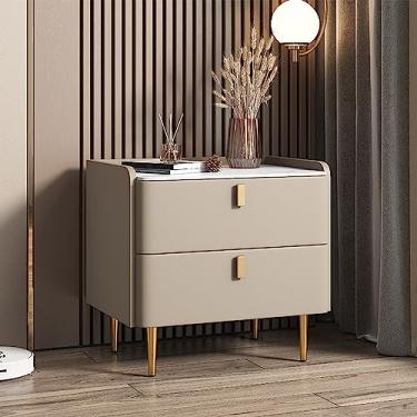 Imagem de Mesa de cabeceira, mesa de cabeceira moderna com 2 gavetas, mesa lateral de madeira elegante para quarto/sala de estar/quarto de hóspedes/escritório (D 50 x 40 x 50 cm)