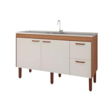 Imagem de Gabinete de Cozinha 100% Mdf Armário 144cm 2 Gavetas (Freijo/Off White)