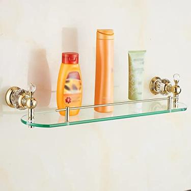 Imagem de Suporte de chuveiro prateleira de vidro de latão sólido, rack de cosméticos, rack de armazenamento de acessórios domésticos, acessórios de ferragens de banheiro organizador de banheiro (cor: ouro