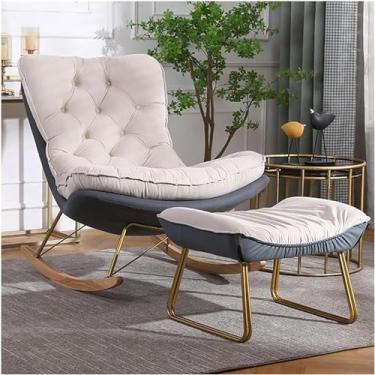 Imagem de FENOKD Conjunto de cadeira de balanço e banquinho de lazer, cadeira de balanço para sala de estar, poltrona estofada, com travesseiro lombar e otomano, cadeira reclinável, sala de estar de quarto