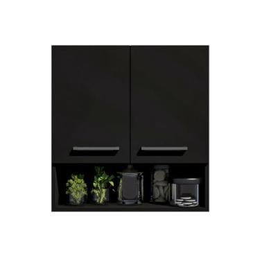 Imagem de Armário Aéreo Multiuso Cozinha Lavanderia 4 Portas ou 2 Portas (2 Portas - 60cm,Preto)