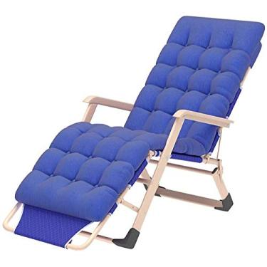 Imagem de Espreguiçadeira de jardim, espreguiçadeira dobrável, reclinável de gravidade zero, com almofada de algodão grosso, portátil, dobrável, espreguiçadeira de pano Oxford dupla (cor cinza), azul