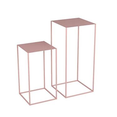Imagem de FENOKD Mesa de encaixe de metal, conjunto de 2 mesas laterais modernas para sala de estar e hotel, mesa de centro resistente com prateleira (rosa A)