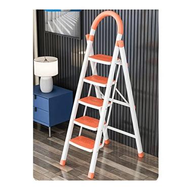 Imagem de Escadas dobráveis com 5 degraus escada portátil dobrável com pega de segurança e plataforma larga escadas de metal para casa, escritório, cozinha, escada resistente (cor: Escada C) (Escada D)