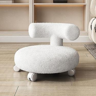 Imagem de BSNANCA Banqueta de assento de rolo baixo com suporte traseiro cadeira giratória 360 graus banco giratório com rodinhas resistente apoio para os pés mini banquinho móvel polia banco de roda para